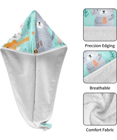 Cat Playing Guitar Hair Towel 2 Pack | Super Absorbent Quick Drying Turbans for Women & Girls - Buy Online on GoSupps.com