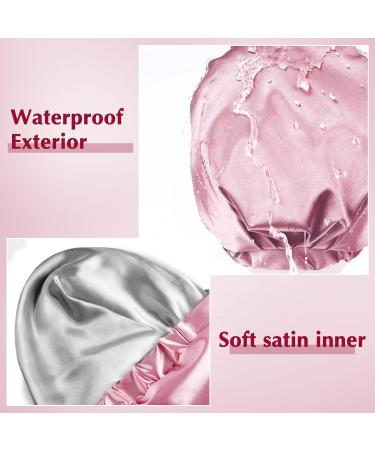 Arqumi Waterproof Double-Layer Shower Cap with Ribbon Bow - Pink - 1PCS - Buy Online on GoSupps.com