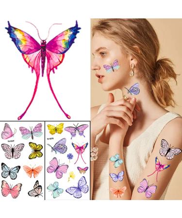 100 Colorful Waterproof Butterfly Temporary Tattoos - Watercolor Flower & Butterfly Stickers for Women, Kids - Body & Face Decoration, Party Favor - Buy Online on GoSupps.com