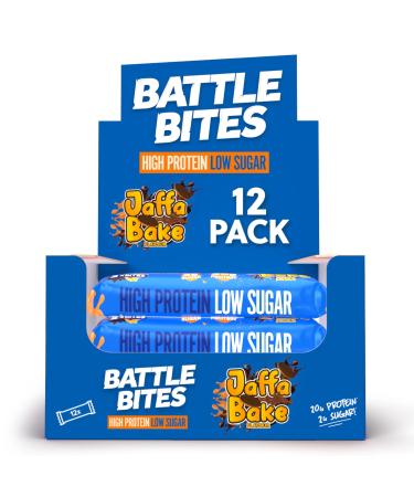 Battle Bites High Protein Bars 12 x 62g - Jaffa Bar Orange Flavour - Low in Sugar High in Fibre Free from Preservatives Non-GMO - 20g protein 7.5g fibre + 240 calories per bar - Made in UK Chocolate Orange 12 Count (Pack of 1) - Buy Online on GoSupps.com