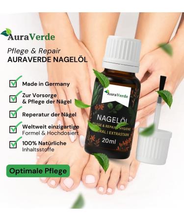 AuraVerde Nail oil care and repair extra strong tea tree oil & oregano natural premium 20 ml made in Germany vegan formula - Buy Online on GoSupps.com
