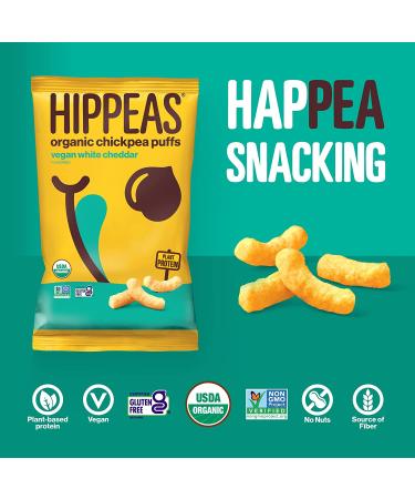 HIPPEAS Organic Chickpea Puffs Vegan White Cheddar 1oz (Pack of 18) | Crunchy Protein Snacks vegan Gluten-Free - Buy Online on GoSupps.com