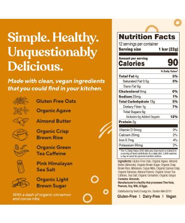 Verb Chocolate Chip Banana Bread Caffeinated Energy Bars - 90-Calorie Low Sugar Vegan Snack with Organic Green Tea - Gluten Free Nutrition Bars - Pack of 12 - Buy Online on GoSupps.com