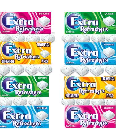 8 x Mixed Wrigley's Extra Refreshers Sugar Free Chewing Packs 15.6g (Bubblemint Spearmint Tropical Peppermint) - Buy Online on GoSupps.com