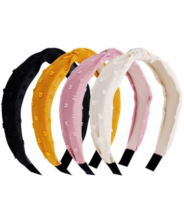 TOBATOBA Knotted Headband for Women  4 Pcs Cute Headbands for Women Girls  Top Knot Headband Womens Headbands  Head Bands No Slip Fashion  Black White Pink Yellow Headband Hair Accessories for Women