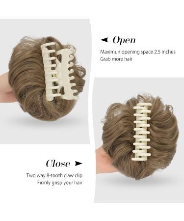 FESHFEN Claw Clip Messy Bun Hair Piece - Light Brown Mix Natural Blonde Curly Wavy Updo Chignon Scrunchie for Women - Buy Online on GoSupps.com