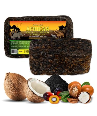 Ahuike - African Black Soap - Pure Organic African Black Soap for Acne, Rashes, Acne Scars and Dark Spot Remover for Dry Skin and Skin Conditions - Face Soap Bar and Body Wash 16 ounces 1 Pound (Pack of 1)