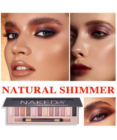 Naked Eyeshadow Palette - 12 Natural Shimmer Glitter Colors - Long Lasting & Waterproof - Smokey Eye Makeup - Includes Brush - Buy Online on GoSupps.com