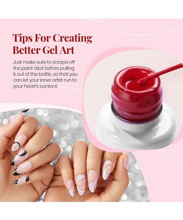 Beetles Gel Nail Art Liner Set - 6 Popular Black White Red Colors with Thin Nail Art Brush - Soak Off Gel Paint Pens in Gold Silver Glitters - Gift for Girls - Buy Online on GoSupps.com