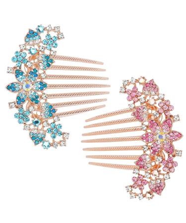 2 Pieces Flower Hair Combs Bridal Wedding Hair Crystal Rhinestones Ladies Hair Side Combs Hair Accessories for Women