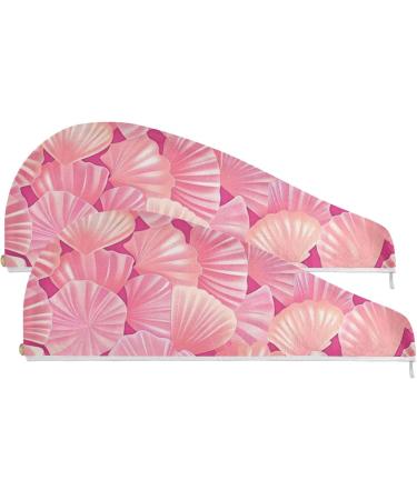 Pink Seashells Hair Towel 2 Pack - Super Absorbent Quick Dry Hair Turbans for Women & Girls - Buy Online on GoSupps.com