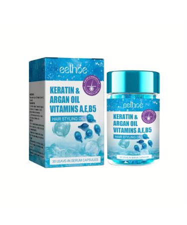 2pcs Hair Serum Capsules Keratin Argan Oil Hair Serum - Styling Oil with Jojoba Avocado Vitamins A/C/E/B5 for Frizzy Dry & Damaged Hair Avocado Oils Vitamins Conditioner