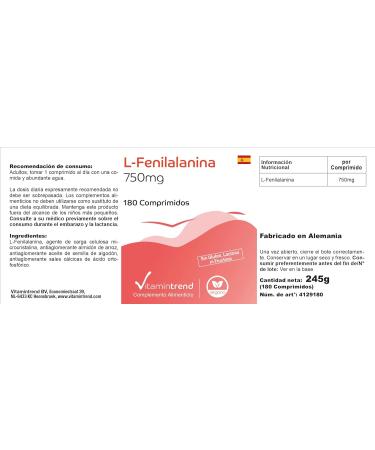 L-Phenylalanine 750mg - 180 Tablets - vegan - high dosage | Vitamintrend  - Buy Online on GoSupps.com