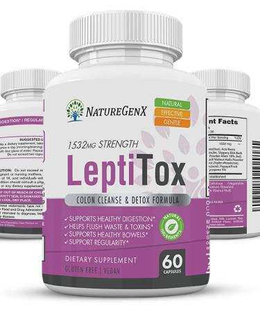 NatureGenX LeptiToX Colon Cleanser & Detox Supplement | for Weight Loss, Gas, Bloating Relief, Remove Toxins, Natural Body Cleanse & Constipation | 60 Capsules