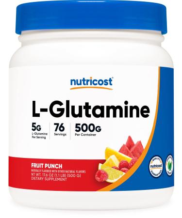 Nutricost L-Glutamine Powder 500 Grams (Fruit Punch) Fruit Punch 1.1 Pound (Pack of 1)