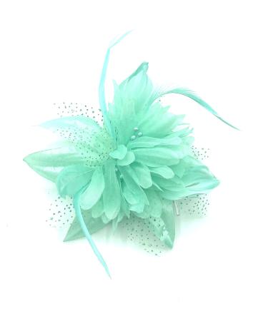 Feather Comb Fascinator for Women Wedding Ascot Races Christening Hair Piece (Mint Green)