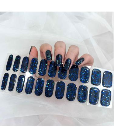 Semi Cured Gel Nails Strips 22 Stickers Nail Wraps Soft Self-Adhesive Gel Nail Stickers Salon-Quality Glitter Gel Nail Strips for Nails Manicure Require UV/LED Lamp (24-Starlight at Sea)