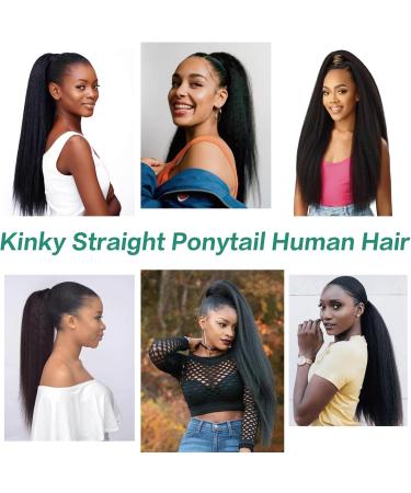 Humistwbiu Kinky Straight Ponytail Human Hair with Wrap Around Magic Tape Brazilian Virgin Human Hair Ponytail for Black Women Yaki Hair Natural Black Color (16 Inch Kinky straight Ponytail) 16 Inch Kinky Straight-Wrap Around - Buy Online on GoSupps.com