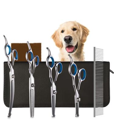 Pogeair 6 in 1 Safety Round Head 4CR Stainless Steel Dog Grooming Scissors Kit, Heavy Duty Titanium Coated Pet Grooming Scissors for Dogs, Cats & Other Pets