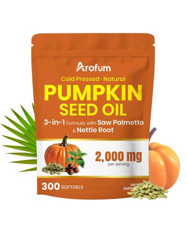Pumpkin Seed Oil with Saw Palmetto & Nettle Root - 2000 mg per Serving 300 Softgels for Hair Vitality Support Herbal Blend for Daily Wellness Plant-Based & Gluten-Free 300 Count (Pack of 1)