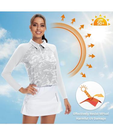 Women's Long Sleeve Half Zip Golf Polo - Moisture Wicking Athletic Tennis Shirt in Camouflage Print - Buy Online on GoSupps.com