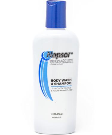 Nopsor Psoriasis BODY WASH AND SHAMPOO - 8 Oz - Aloe Vera - 2.2% Coal Tar Calms Skin While Softening Scales and Plaques - Salicylic Acid Exfoliates and Breaks Down Skin Patches.