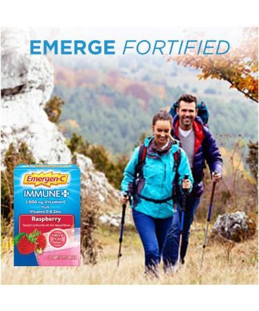 Emergen-C Immune+ Raspberry Fizzy Drink Mix - 1000mg Vitamin C, D & Zinc for Immune Support - Antioxidants & Electrolytes - 10 Pack - Buy Online on GoSupps.com