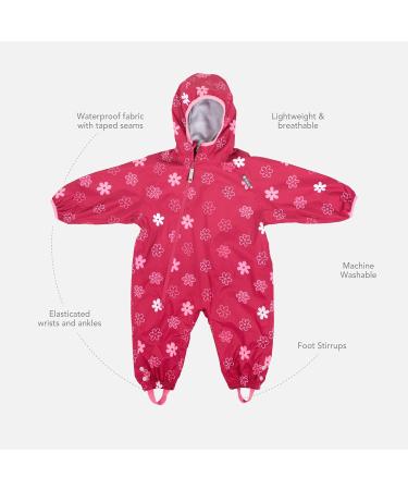 LittleLife Children's Waterproof Fleece-Lined All-In-One Puddle Suit - Pink Flowers 6-12 Months - Buy Online on GoSupps.com