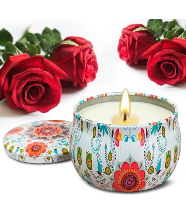 VETOUR Rose Soy Scented Candles:Aromatherapy Wax Jar Candle 1PC 4.4OZ 30 Hours of Burn Time Relaxing Stress Aroma Can Gift for Women Mom Home Bath Yoga Christmas (Bohemian Retro Style) Rose 1pc
