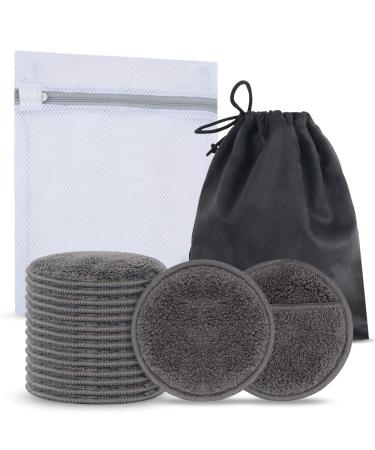 SUNLAND Reusable Makeup Remover Pads 16 Pack - Microfiber Face Cleansing Gloves - Washable with Laundry Bag and Travel Bag - Dark Grey - Buy Online on GoSupps.com