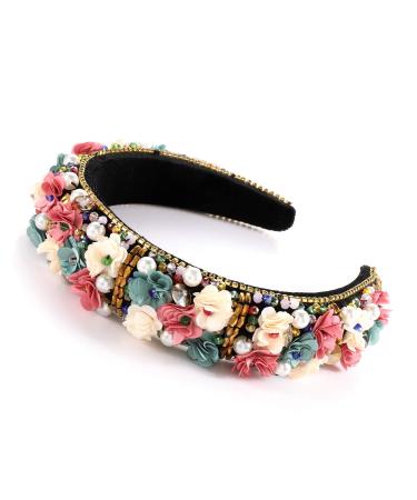 Baroque Crystal Rhinestone Flower Headband for Women - Pearl Beaded Velvet Hair Hoop for Wedding & Parties - Buy Online on GoSupps.com