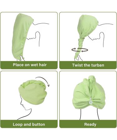 2 Pcs Microfiber Hair Towel Wrap - Quick Dry for All Hair Types | Perfect for Women Men & Kids - Green Color - Buy Online on GoSupps.com