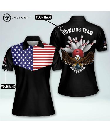 LASFOUR Personalized Eagle American Flag Bowling Shirts for Women - Custom Quick-Dry Team Polo - Buy Online on GoSupps.com