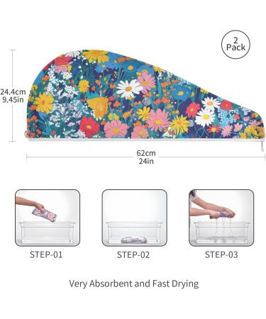 Super Absorbent Midsummer Meadows Hair Towel 2 Pack - Quick Dry Hair Turbans for Women & Girls - Buy Online on GoSupps.com