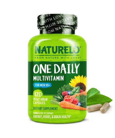 NATURELO Mens Multivitamins for Men 50+ - One Daily Multivitamin for Men with Vitamins Minerals & Organic Whole Foods Boost Energy & Health Non-GMO 120 Vegetarian Capsules 120 Count (Pack of 1)