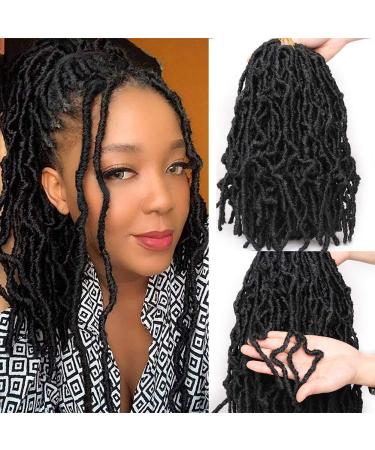 Xtrend 6 Packs 12 Inch Natural Black Nu Faux Locs Crochet Braids Hair Synthetic Pre Looped Soft Dreadslocks Braiding Hair Fashion Short Goddess Faux Locs Curly Wavy Hair Extensions 18strands/pack 1B# 12 Inch (Pack of 6) 1B#