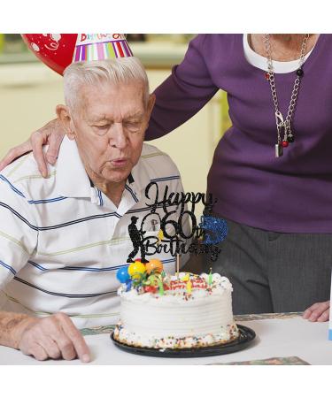 Fishing 60th Birthday Cake Topper Fisherman Happy 60th Birthday Cake Topper for Men Fishing Enthusiast 60th Party Decoration Men's 60th Birthday Party Supplies - Black Glitter - Buy Online on GoSupps.com
