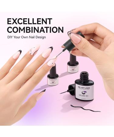 Gelike ec Nude Gel Polish Set - Sheer UV Pink French Tip Polish with Black White Gel Liner for Nail Art Design - 7ML 6PCS - Buy Online on GoSupps.com