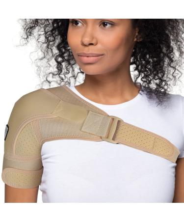 Shoulder Brace for Torn Rotator Cuff | Shoulder Pain Relief, Support and Compression | Sleeve Wrap for Shoulder Stability and Recovery | Fits Left and Right Arm, Men & Women (Nude, Small/Medium) Nude Small/Medium