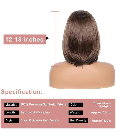 Kalyss 12'' Short Straight Lace Bob Wig - Brown with Blonde Highlights for Women - Buy Online on GoSupps.com