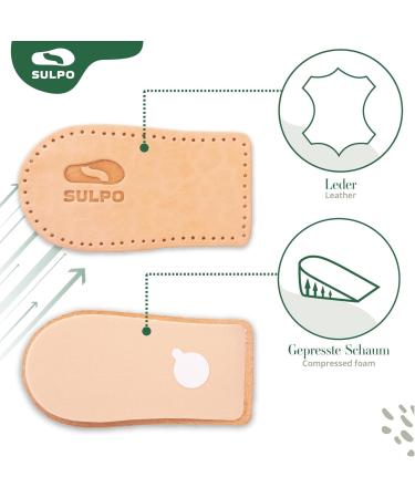 Sulpo Heel Increase Inserts - 10mm Orthopedic Wedge Insoles for Height Boost - Leather Heel Pillows for Comfort & Support - Sizes 41-43 Heel Spur Relief - Buy Online on GoSupps.com