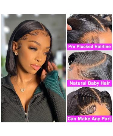 10 Inch Black Bob Wig Human Hair 13x4 HD Frontal 180% Density for Black Women - Buy Online on GoSupps.com