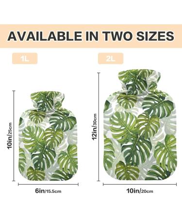 Hot Water Bottle 2L with Tropical Green Leaves Cover - Pain Relief & Winter Warmer for Hands & Feet - Buy Online on GoSupps.com