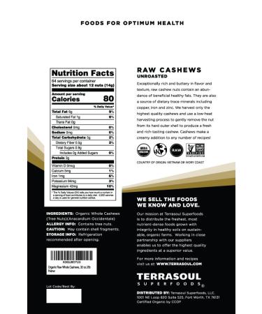 Terrasoul Superfoods Organic Raw Whole Cashews 4lb Sweet and Fresh 2lb Pack (2 Pack) - Buy Online on GoSupps.com