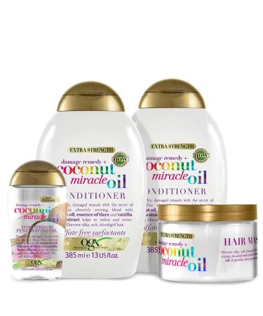 OGX Coconut Miracle Oil Set with Shampoo Conditioner Hair Mask and Oil Bundle