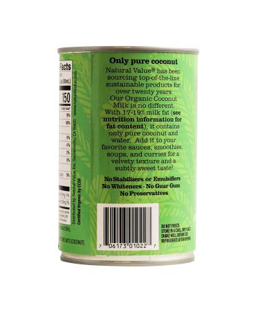 Natural Value Organic Coconut Milk 13.5oz Cans - Pack of 12 | USDA Certified, Non-GMO, Vegan - Buy Online on GoSupps.com