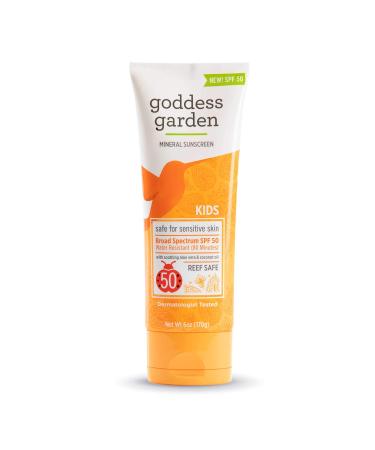 Goddess Garden - Kids SPF 50 Mineral Sunscreen Lotion - Sensitive Skin, Reef Safe, Sheer Zinc, Broad Spectrum, Water Resistant, Non-Nano, Vegan, Leaping Bunny Cruelty-Free - 6 oz Tube
