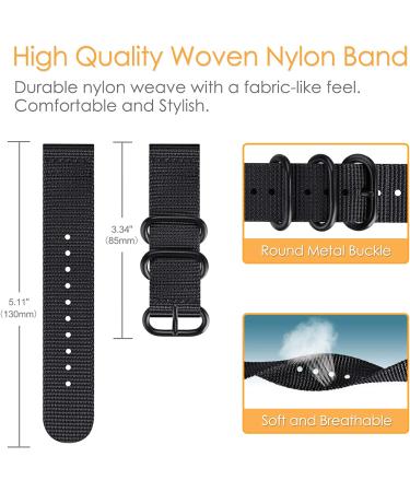 Fintie 22mm Quick Release Nylon Band | Compatible with Garmin, Fossil, Amazfit, Ticwatch, YAMAY | Black Sport Strap Replacement - Buy Online on GoSupps.com