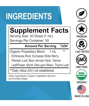 Organic Lymphatic Drainage Supplements Drops - Vegan Echinacea Liquid for Lymph Node Detox & System Support - 1oz Non-GMO - Buy Online on GoSupps.com