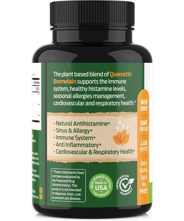 Forest Leaf Quercetin 500mg Capsules with Bromelain, Vitamin C & Nettle - Allergy Relief & Immune Support - 90 Veggie Caps - Buy Online on GoSupps.com